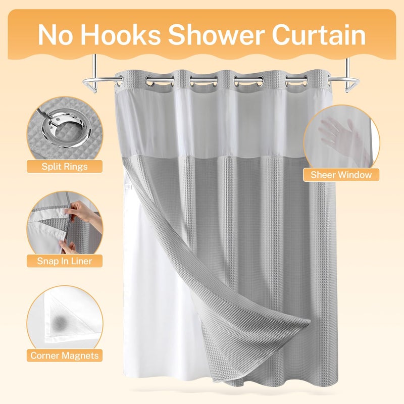 River Dream Lake Wanaka Fabric Shower Curtain Set, Cotton Blend, Waffle Weave, with Snap in Replacement Linerï¼Œ71 x 86 inches - Image 4